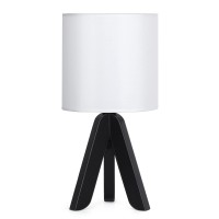 Haitral Wooden Tripod Table Lamp With Black Base, Small Table Lamp Bedsides Lamp With Linen Fabric Shade, Nightstand Lamp Cute Night Lamp For Bedroom,Kids Room,Nursery,Dorm