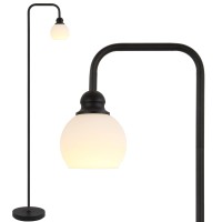 Modern Floor Lamp For Living Room With 3 Color Temperatures Led Bulb, Industrial Floor Lamps, Black Classic Reading Tall Lamp For Office, Standing Lamps For Study Room(9W Led Bulb, White Glass Shade)