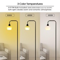 Modern Floor Lamp For Living Room With 3 Color Temperatures Led Bulb, Industrial Floor Lamps, Black Classic Reading Tall Lamp For Office, Standing Lamps For Study Room(9W Led Bulb, White Glass Shade)