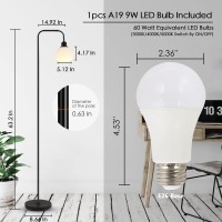 Modern Floor Lamp For Living Room With 3 Color Temperatures Led Bulb, Industrial Floor Lamps, Black Classic Reading Tall Lamp For Office, Standing Lamps For Study Room(9W Led Bulb, White Glass Shade)