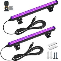 Barrina Blacklight Strip Lights, 10W 1Ft Usb Black Light Bar, Adjustable Black Lights For Glow Party, Fluorescent Poster Body Paint Halloween Decorations, Portable Uv Light Strip For Bedroom (2-Pack)