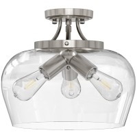 Vonluce Semi Flush Mount Ceiling Light 3Bulb Brushed Nickel Ceiling Light Fixture With Clear Glass Shade 138 Industrial Ce