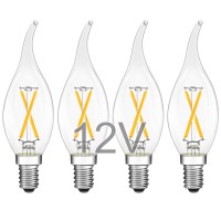 12V E12 Led Candelabra Light Bulbs - Soft Warm 2700K 2W (Only For 12 Volt Dc/Ac)- Small Candle Base - 25W Equivalent Low Voltage Flame Tip Led Bulb For Rv, Backyard Shed - 4 Pack