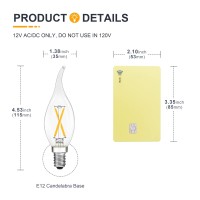 12V E12 Led Candelabra Light Bulbs - Soft Warm 2700K 2W (Only For 12 Volt Dc/Ac)- Small Candle Base - 25W Equivalent Low Voltage Flame Tip Led Bulb For Rv, Backyard Shed - 4 Pack