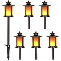 Hykolity Low Voltage Torch Flame Landscape Lights, Wired Led Flickering Flames Torch Lights, 12V 1800K Waterproof Outdoor Pathway Lights, Landscape Decoration Lighting For Garden Patio, 6 Pack