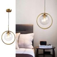 Dlsixyi Glass Pendant Light Vintage Industrial Pendant Lamp Brass Metal Pendant Lighting With Circle Round Globe Shade Hanging Lamp Fixture Adjustable Pendant Hanging Light For Bedroom Kitchen Island