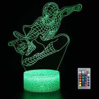 Superhero 3D Night Lights For Kids, Spider Superhero 3D Illusion Led Lamp With 16 Colors Changing Remote & Smart Touch Control Superhero Toys For Boys, Birthday Christmas Gifts For Men Boys Girls