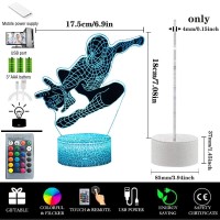 Superhero 3D Night Lights For Kids, Spider Superhero 3D Illusion Led Lamp With 16 Colors Changing Remote & Smart Touch Control Superhero Toys For Boys, Birthday Christmas Gifts For Men Boys Girls