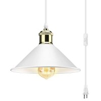 Lyoowng Plug In Pendant Light, Industrial Hanging Light With Plug In Cord On/Off Switch, Modern Pendant Light With Plug In Cord, Farmhouse Pendant Light Fixture, White