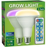 Briignite Grow Light Bulbs, 4 Full Spectrum Growth Modes, 3/9/12/18H Timing, Br30 Dimmable Plant Light Bulb E26 Base, 12W Grow Bulb 120W Equivalent, Grow Light For Indoor Plants, Seed Starting, 2Pack