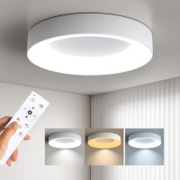 Flush Mount Ceiling Light With Remote Control 24W Dimmable Modern White Light Fixture For Bedroom Kitchen And Living Room