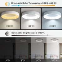 Flush Mount Ceiling Light With Remote Control 24W Dimmable Modern White Light Fixture For Bedroom Kitchen And Living Room