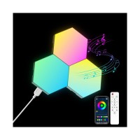 Ojq 3 Pack Hexagon Wall Light Led Panel - Smart App Rgb Hexagonal Modular Gaming Light Music With Sync Honeycomb Shape Panels Hexagon Lights For Bedroom Children Room