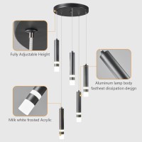 Liangmh 5-Light Modern Pendant Light Kitchen Island Light Fixture Dimmable Led Black Mini Pendant Lights Dinning Room Kitchen Chrome Pendant Lighting