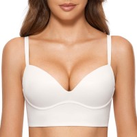 Dobreva Womens Push Up Wireless Bra Padded T Shirt Bras No Underwire Plunge White 34A