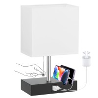 Kakanuo Nightstand Lamp For Bedroom With Usb C Ports, Small Dimmable Usb Bedside Table Lamp With 2 Usb Charging Ports And Phone Stands, White Desk Lamp For Living Room, Led Bulb Included