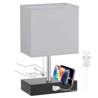 Kakanuo Nightstand Lamp For Bedroom With Usb C Ports, Small Dimmable Usb Bedside Table Lamp With 2 Usb Charging Ports And Phone Stands, Grey Desk Lamp For Living Room, Led Bulb Included