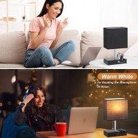 Kakanuo Nightstand Lamp For Bedroom With Usb C Ports, Small Dimmable Usb Bedside Table Lamp With 2 Usb Charging Ports And Phone Stands, Black Desk Lamp For Living Room, Led Bulb Included