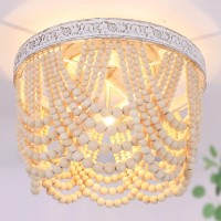 Capslpad Bohemia Wood Beaded Flush Mount Ceiling Light Antique Boho Mini Chandelier Farmhouse Light Fixture For Bedroom Nursery