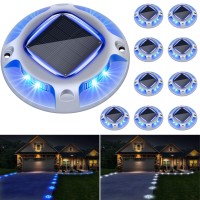 Solar Driveway Lights With 2 Color Modes, Ip68 Waterproof Solar Deck Lights 10 Pack, Outdoor Led Solar Dock Lights Marine Marker Lights For Step, Sidewalk, Pathway, Patio, Garden (Blue/White)