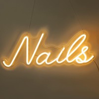 Led Neon Sign 22 X 9 Inch Light Up Beauty Nails Salon Hair Studio Neon Lights For Business Wall Store Indoors Decor Dimmable (Nails-Warm)