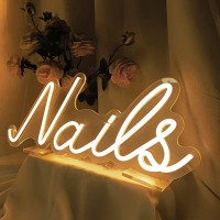 Led Neon Sign 22 X 9 Inch Light Up Beauty Nails Salon Hair Studio Neon Lights For Business Wall Store Indoors Decor Dimmable (Nails-Warm)