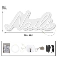 Led Neon Sign 22 X 9 Inch Light Up Beauty Nails Salon Hair Studio Neon Lights For Business Wall Store Indoors Decor Dimmable (Nails-Warm)