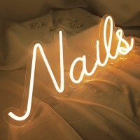 Led Neon Sign 22 X 9 Inch Light Up Beauty Nails Salon Hair Studio Neon Lights For Business Wall Store Indoors Decor Dimmable (Nails-Warm)