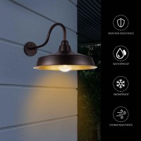 Diyel Dusk To Dawn Gooseneck Barn Light Outdoor 16 Inch Dome Large Farmhouse Exterior Light Fixture Wall Mount Industrial Outd