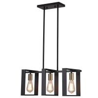 9Mmml 3 Lights Kitchen Island Lighting, Modern Rectangle Linear Pendant Light, Black Frame+ Gold Socket Chandelier For Dining &Living Room Foyer Entryway Hallway,E26,Height Adjustable.