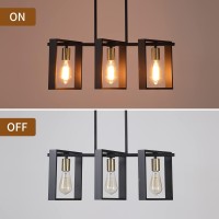 9Mmml 3 Lights Kitchen Island Lighting, Modern Rectangle Linear Pendant Light, Black Frame+ Gold Socket Chandelier For Dining &Living Room Foyer Entryway Hallway,E26,Height Adjustable.