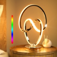 Airnasa Modern Spiral Rgb Table Lamp, Touch Dimmable Led Bedside Lamp, Modern Nightstand Lamp With 10 Lighting Modes, Cool Lamps For Bedroom Living Room Office, Unique Lamps For Gift Giving (Silver)