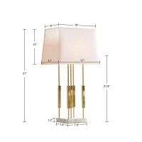 DetailsProduct FeaturesModern architectural open base design with five gold metal finished postsMade of iron base is detailed with a marble look finish31quot tall with a tapered drum shade can paired in two or standing aloneIncludes a 60 inch clear power 