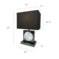 22H Black Pewter Square Crystal Centerpiece With Night Light, Usb Port + Power Outlet(D0102H52Yl6)