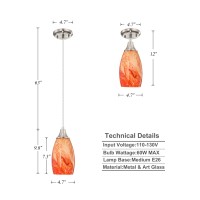 Karyfine Art Glass Mini Pendant Lights Kitchen Island Marble Glass Pendant Light Shade With Brushed Nickel Finish Ceiling Hanging Lights For Kitchen Over Sink,Dining/Living Room Red Marble-1Pack