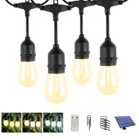 Dott Arts 50Ft Solar Outdoor String Lights Waterproof With Dimmable Remote 3Color In 1 Solar Patio Lights With 2700K5000K Shat