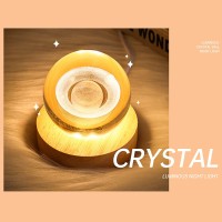 Dniebw 3D Saturn Crystal Ball Night Light Glass Ball Night Lamp With Wooden Base Fantasy Decoration Crsytal Ball Saturn Led Gala