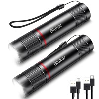 Blukar Flashlights Rechargeable, 2Pk High Lumens Tactical Flashlight,Super Bright Small Flash Light-Zoomable,Adjustable Brightness,Long Lasting For Outdoors,Great Christmas Gifts Men&Women