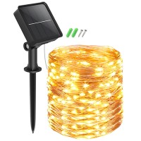 Solar Outdoor Lights Waterproof 40Ft 120 Led Solar Fairy Lights 8 Modes Copper Wire Twinkle Lights For Patio Yard Trees Garden Christmas Halloween Decorations Wedding Party(Warm White)