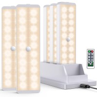 Led Closet Light With Charging Station, 20Leds Rechargeable Motion Sensor Under Cabinet Lighting With Remote Control, Wireless Stick-Anywhere Night Safe Light Bar For Wardrobe,Kitchen-5 Pcs,Warm White