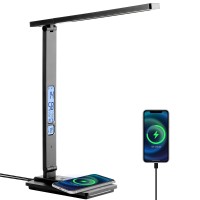 Dott Arts Led Desk Lamp With Wireless Charger Touch Control Study Lamp With Usb Charging Port Table Lamp With Clock Alarm Da