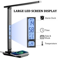 Dott Arts Led Desk Lamp With Wireless Charger Touch Control Study Lamp With Usb Charging Port Table Lamp With Clock Alarm Da