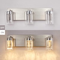 Bathroom Light Fixtures 3 Light Brushed Nickel Bathroom Vanity Light Crystal Bubble Glass With Dimmable 3Color Lights Modern