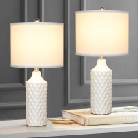 Ceramic Table Lamps Set Of 2 White Modern Bedside Lamp 25 Nightstand Lamp 3Way Dimmable Lamp For Bedroom Living Room End Tab