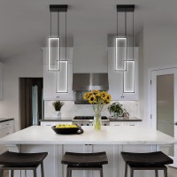 Fdpby Modern Kitchen Pendant Light Fixture Black 18W Led Pendant Light 2 Rings Rectangle Chandelier Pendant Lighting For Kitchen