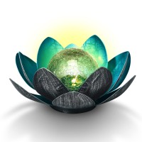 Wnp Solar Lotus Flower Light Outdoor Decorations,Solar Outdoor Lights Decorative,Waterproof Glass Solar Powered Ball Decor Light For Outside With Metal Petal For Tabletop,Walkway Yard