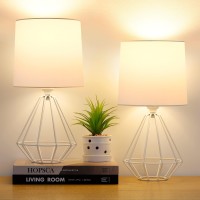 Ggoying 2Pack Table Lamp Modern Bedside Lamp With White Metal Base Fabric Shade For Nightstand Bedroom Living Room Office Wor