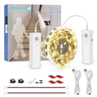 Wobane Dual Motion Sensor Light Strip Rechargeable 164Ft Led Strip Light 150 Leds Tape Light For Stairsunder Cabinetcloset