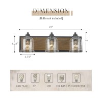 Yklitg Farmhouse 23 Inch Bathroom Vanity Light 3Light Dark Wood Bathroom Vanity Light Fixture With Seeded Glass Shades Vanity