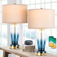 Dott Arts Table Lamps For Bedrooms Set Of 2,3-Way Dimmable Modern Glass Bedside Lamps With Usb Ports,Touch Nightstand Lamps Gold Glass Lamp,Table Lamp For Bedroom Living Room Office (2 Bulbs Included)